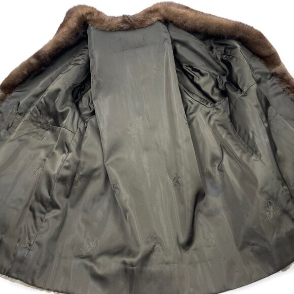 Mink Real Fur Coat Women's Size Large Vintage Brown Mid Length - Picture 8 of 11